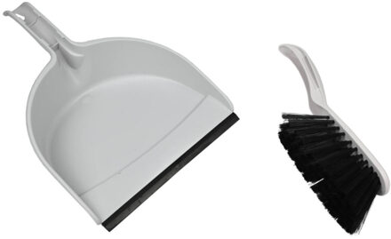 Benson Stoffer en blik - kunststof - 33 x 22 cm - grijs - rubber rand