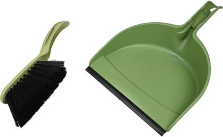 Benson Stoffer en blik - kunststof - 33 x 22 cm - groen - rubber rand