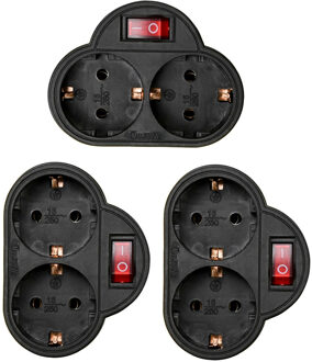 Benson Stopcontact - 3x - 2-voudig - met randaarde en schakelaar - zwart