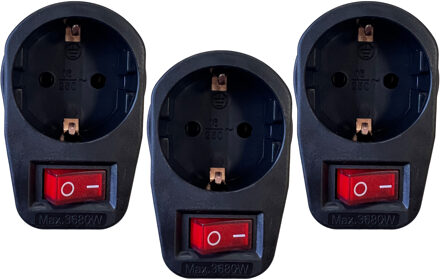 Benson Stopcontact adapter - 3x - zwart - met randaarde en schakelaar