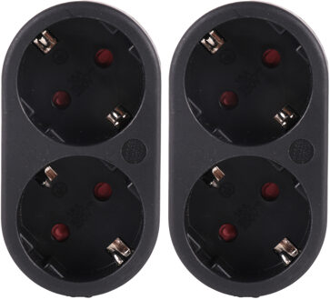 Benson Stopcontact splitter - 2x - duo - zwart - randaarde - horizontaal - Verdeelstekkers