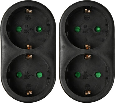Benson Stopcontact splitter - 2x - duo - zwart - randaarde - verticaal - verdeelstekkers