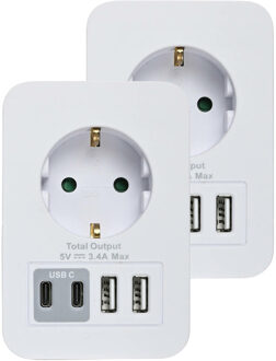 Benson Stopcontact splitter - 2x - met 2 USB-A en 2 USB-C - oplader voor Iphone / Samsung