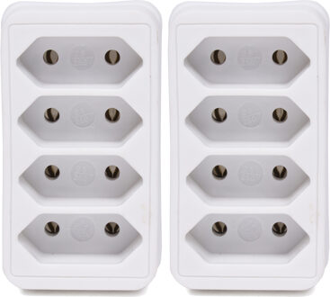 Benson Stopcontact splitter - 2x - quattro - wit - voor 4 platte stekkers - verdeelstekkers