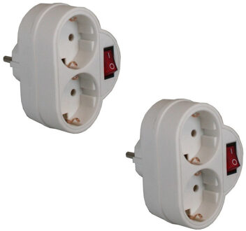 Benson Stopcontact splitter - 2x stuks - dubbel wit - met randaarde en schakelaar