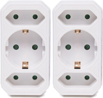 Benson Stopcontact splitter - 2x - triple - wit - voor 3 stekkers - verdeelstekkers