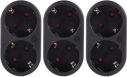 Benson Stopcontact splitter - 3x - duo - zwart - randaarde - horizontaal - verdeelstekkers