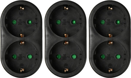Benson Stopcontact splitter - 3x - duo - zwart - randaarde - verticaal - verdeelstekkers