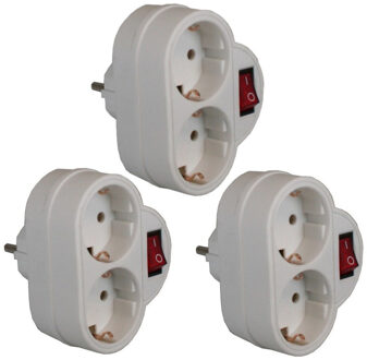 Benson Stopcontact splitter - 3x stuks - dubbel wit - met randaarde en schakelaar
