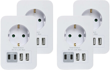 Benson Stopcontact splitter - 4x - met 2 USB-A en 2 USB-C - oplader voor Iphone / Samsung