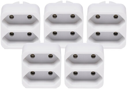 Benson Stopcontact splitter - 5x stuks - wit - duo - platte stekkers - 1155 Watt