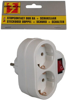 Benson Stopcontact splitter - dubbel wit - met randaarde en schakelaar