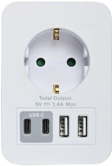 Benson Stopcontact splitter - met 2 USB-A en 2 USB-C - oplader voor Iphone / Samsung