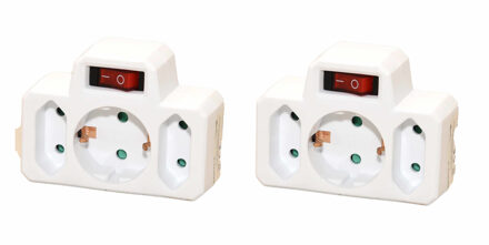 Benson Stopcontactsplitter - 2x - stopcontact adapter met 3 poorten en schakelaar - verdeelstekker