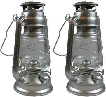 Benson Stormlantaarn - 2x - zilver - op brandstof - 8 x 25 cm - retro campinglamp