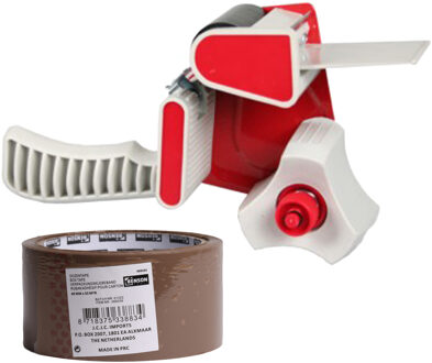 Benson Tape dispenser/houder - kunststof - incl. 2 rollen verpakkingstape - Tape (klussen) Multikleur