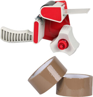 Benson Tape dispenser/houder - kunststof - incl. 2 rollen verpakkingstape - Tape (klussen) Multikleur