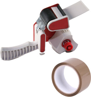 Benson Tape dispenser/houder - kunststof - incl. 2 rollen verpakkingstape - Tape (klussen) Multikleur