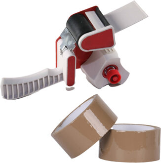 Benson Tape dispenser/houder - kunststof - incl. 2 rollen verpakkingstape - Tape (klussen) Multikleur