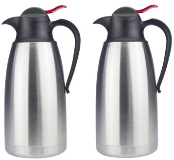 Benson Thermoskan - 2x stuks - 1.1 liter - RVS - koffiekan / theekan - zilver