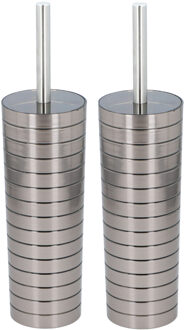 Benson toiletborstel met houder - Set van 2x stuks - rvs - streepmotief - wc borstel in houder