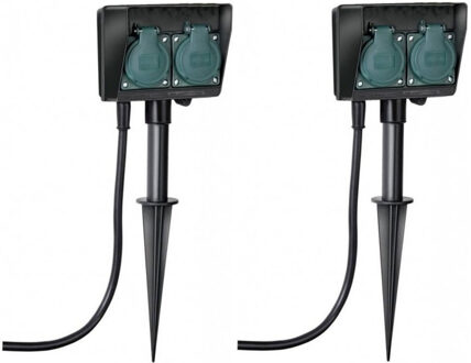 Benson Tuincontactdoos/stopcontact - Set van 2x stuks - op spies - dubbel