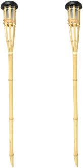Benson Tuinfakkel - 2x - Solar - led tuinlamp - bamboe hout - 78 cm - bruin