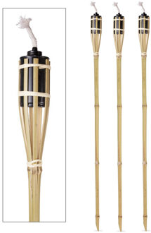 Benson Tuinfakkels - 3x - lampenolie - bamboe hout - navulbaar - 120 cm - bruin