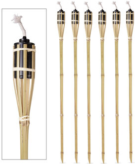 Benson Tuinfakkels - 6x - lampenolie - bamboe hout - navulbaar - 120 cm - bruin