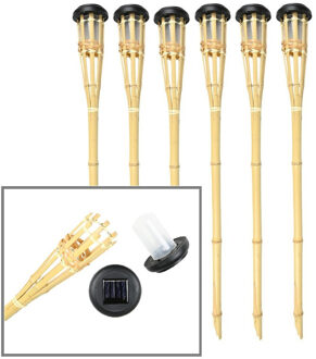 Benson Tuinfakkels - 6x - Solar - led tuinlamp - bamboe hout - 78 cm - bruin