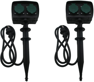 Benson tuinstekkerdoos / tuincontactdozen op spies - 2x - tijdschakelaar - IP44 spatwaterdich