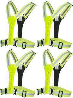 Benson Veiligheidshesje - 4x - met Led en Reflectie - Geel - X-vormig?- Veiligheidsvest One size