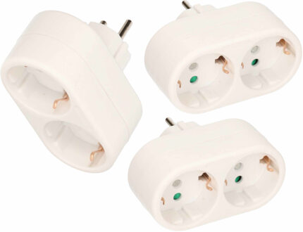 Benson Verdeel stekker - 3x stuks - duo stekker - stopcontact splitter - wit