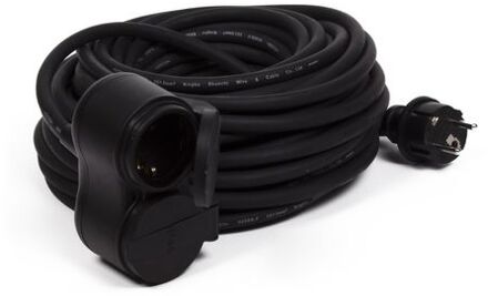 Benson Verlengsnoer/kabel met 2 stopcontacten en klepjes zwart 10m randaarde binnen/buiten - Verlengsnoeren