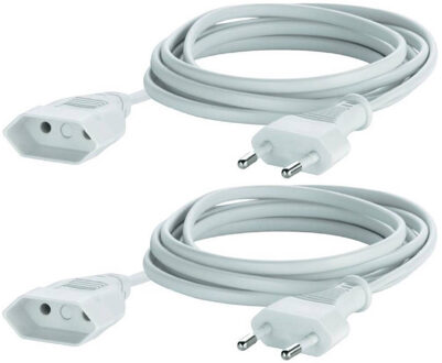 Benson Verlengsnoer plat - 2x - 5 meter - wit - verlengkabels - voor binnen