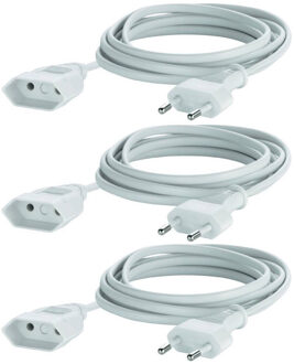 Benson Verlengsnoer plat - 3x - 5 meter - wit - verlengkabels - voor binnen