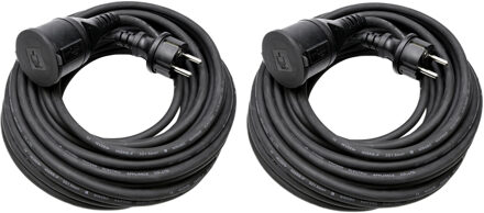Benson Verlengsnoer rubber - 2x - 15 meter - spatwaterdicht IP44 - 3500W - 3-polig