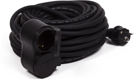 Benson Verlengsnoer - zwart - 10 meter - 2 ingangen - waterdicht