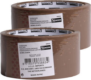 Benson Verpakkingstape - 2x - bruin - 48mm x 50m - verpakkingsbenodigdheden voor kantoor/thuis - Tape (klussen)