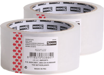 Benson Verpakkingstape - 2x - transparant - 48mm x 50m - verpakkingsbenodigdheden voor kantoor/thuis - Tape (klussen)