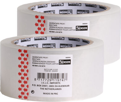 Benson Verpakkingstape - 2x - transparant - 48mm x 66m - verpakkingsbenodigdheden voor kantoor/thuis - Tape (klussen)