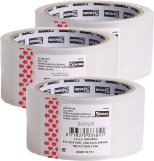Benson Verpakkingstape - 3x - transparant - 48mm x 50m - verpakkingsbenodigdheden voor kantoor/thuis
