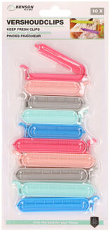 Benson Vershoudclips/vershoudknijpers - 10x - kunststof - pastel kleuren