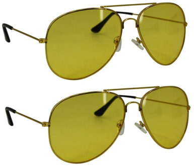Benson Voordeelset van 2x stuks nachtzicht piloten brillen goudkleurig voor volwassenen