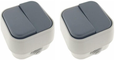 Benson Wandcontactdoos - 2x - wisselschakelaar - opbouw - IP54 - 10A - wit/antraciet - 76 x 70 x 54 mm