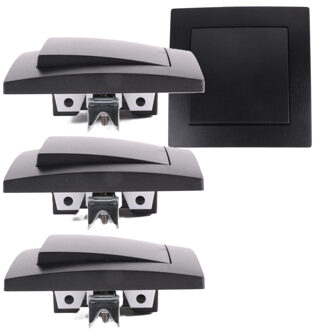 Benson Wandcontactdoos - 4x - schakelaar - inbouw - zwart - 81 x 81 mm -?250V AC/10A