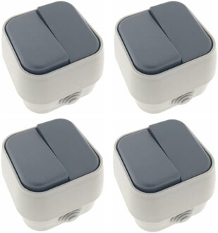 Benson Wandcontactdoos - 4x - wisselschakelaar - opbouw - IP54 - 10A - wit/antraciet - 76 x 70 x 54 mm