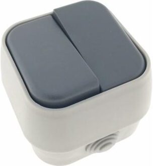 Benson Wandcontactdoos - wisselschakelaar - opbouw - IP54 - 10A - wit/antraciet - 76 x 70 x 54 mm