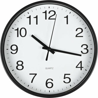 Benson Wandklok/muur klok - zwart/wit - kunststof - Dia 20 cm - 1x AA-batterij - modern