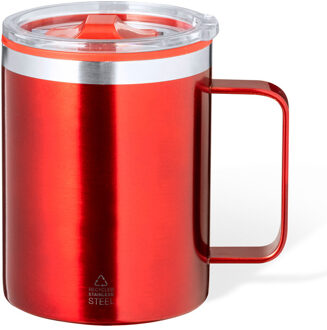 Benson Warmhoudbeker - thermos beker Barista - reis koffiebeker - RVS - rood - 400 ml - deksel